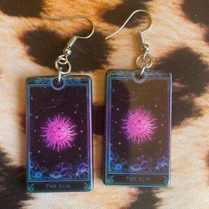 The Sun Tarot Card Earrings Pink Black Purple New